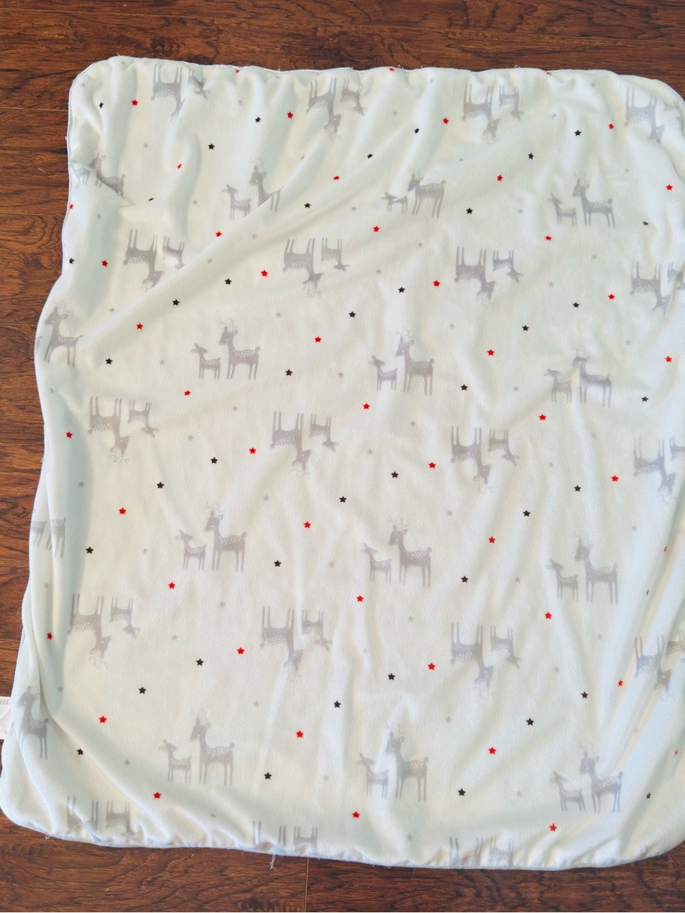 Light Blue Baby Blanket with Grey Deer and Red/Black Star Print